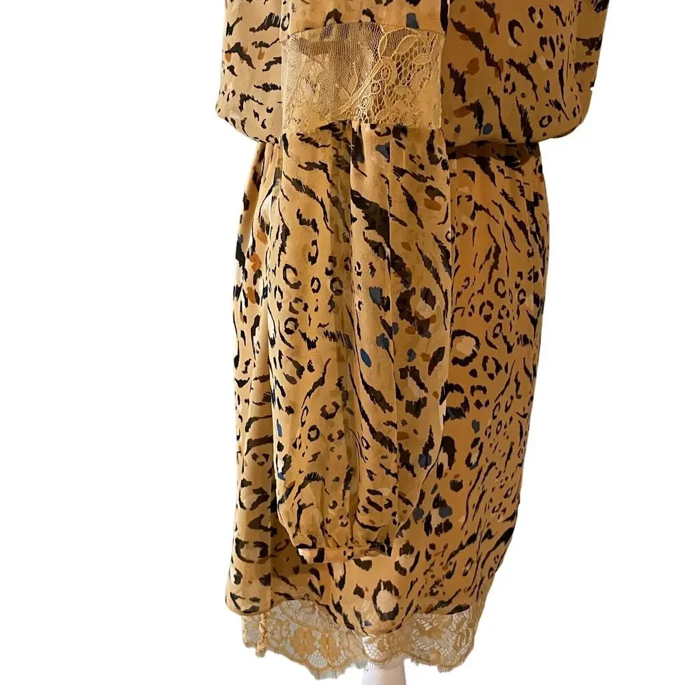 White House Black Market Long Sleeve Beige Animal Print Blouson Dress - Picture 9 of 16